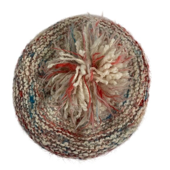 Hand-Knitted Multicolor Pink Wool Blend Beanie w/ Pom PomStretch Fit Womens OS - Picture 7 of 8